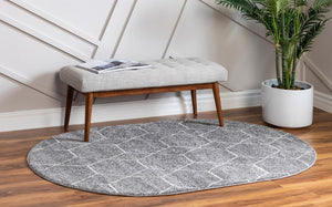 Light Gray 5' 3 x 8' Trellis Frieze Oval Area Rug Geometric Modern Unique Stain Resistant Easy Clean Carpet for Living, Dining, Bedrooms, Office for Sale at Rug Engine