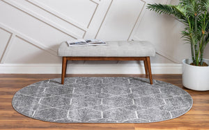 Light Gray 3' 1 x 5' 3 Trellis Frieze Oval Area Rug Geometric Modern Unique Stain Resistant Easy Clean Carpet for Living, Dining, Bedrooms, Office for Sale at Rug Engine