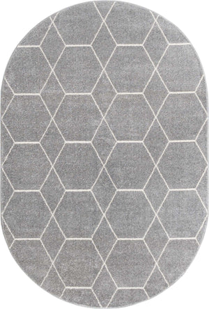 Light Gray 4' 1 x 6' 1 Trellis Frieze Oval Area Rug Geometric Modern Unique Stain Resistant Easy Clean Carpet for Living, Dining, Bedrooms, Office for Sale at Rug Engine