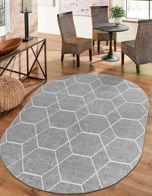 Light Gray 3' 1 x 5' 3 Trellis Frieze Oval Area Rug Geometric Modern Unique Stain Resistant Easy Clean Carpet for Living, Dining, Bedrooms, Office for Sale at Rug Engine