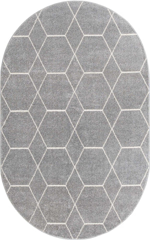 Light Gray 5' 3 x 8' Trellis Frieze Oval Area Rug Geometric Modern Unique Stain Resistant Easy Clean Carpet for Living, Dining, Bedrooms, Office for Sale at Rug Engine