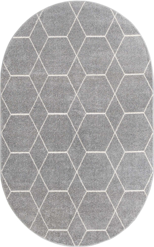 Light Gray 5' 3 x 8' Trellis Frieze Oval Area Rug Geometric Modern Unique Stain Resistant Easy Clean Carpet for Living, Dining, Bedrooms, Office for Sale at Rug Engine