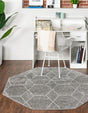 Light Gray 7' 10 x 7' 10 Trellis Frieze Octagon Area Rug Geometric Modern Unique Stain Resistant Easy Clean Carpet for Living, Dining, Bedrooms, Office for Sale at Rug Engine