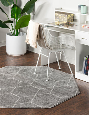 Light Gray 7' 10 x 7' 10 Trellis Frieze Octagon Area Rug Geometric Modern Unique Stain Resistant Easy Clean Carpet for Living, Dining, Bedrooms, Office for Sale at Rug Engine