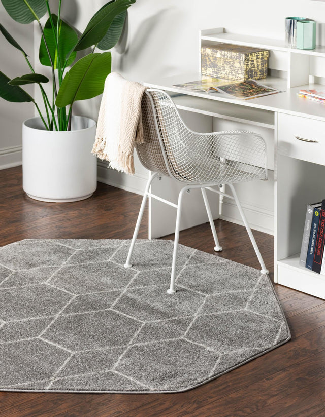 Light Gray 7' 10 x 7' 10 Trellis Frieze Octagon Area Rug Geometric Modern Unique Stain Resistant Easy Clean Carpet for Living, Dining, Bedrooms, Office for Sale at Rug Engine