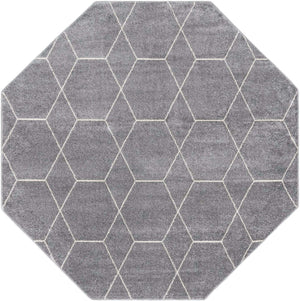 Light Gray 5' 3 x 5' 3 Trellis Frieze Octagon Area Rug Geometric Modern Unique Stain Resistant Easy Clean Carpet for Living, Dining, Bedrooms, Office for Sale at Rug Engine