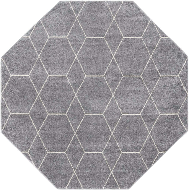 Light Gray 5' 3 x 5' 3 Trellis Frieze Octagon Area Rug Geometric Modern Unique Stain Resistant Easy Clean Carpet for Living, Dining, Bedrooms, Office for Sale at Rug Engine