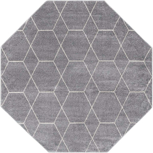 Light Gray 7' 10 x 7' 10 Trellis Frieze Octagon Area Rug Geometric Modern Unique Stain Resistant Easy Clean Carpet for Living, Dining, Bedrooms, Office for Sale at Rug Engine
