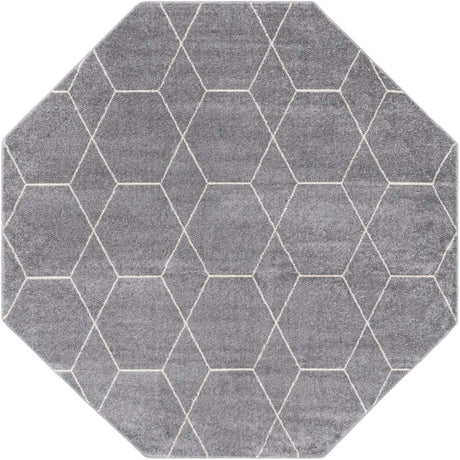 Light Gray 7' 10 x 7' 10 Trellis Frieze Octagon Area Rug Geometric Modern Unique Stain Resistant Easy Clean Carpet for Living, Dining, Bedrooms, Office for Sale at Rug Engine