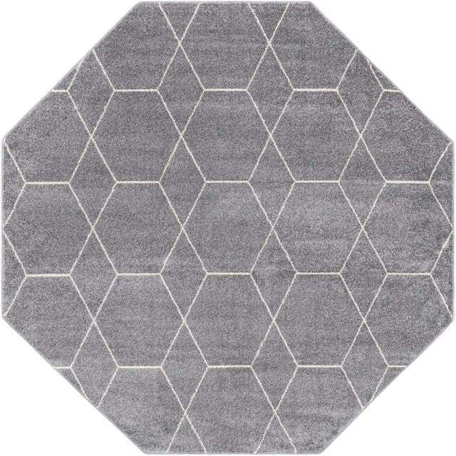 Light Gray 7' 10 x 7' 10 Trellis Frieze Octagon Area Rug Geometric Modern Unique Stain Resistant Easy Clean Carpet for Living, Dining, Bedrooms, Office for Sale at Rug Engine