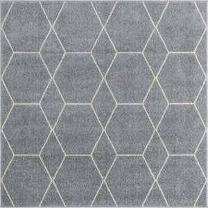 Light Gray 3' 1 x 3' 1 Trellis Frieze Square Area Rug Geometric Modern Unique Stain Resistant Easy Clean Carpet for Living, Dining, Bedrooms, Office for Sale at Rug Engine