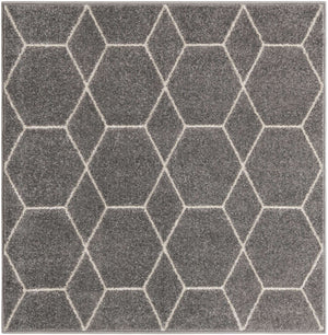 Light Gray 4' 1 x 4' 1 Trellis Frieze Square Area Rug Geometric Modern Unique Stain Resistant Easy Clean Carpet for Living, Dining, Bedrooms, Office for Sale at Rug Engine
