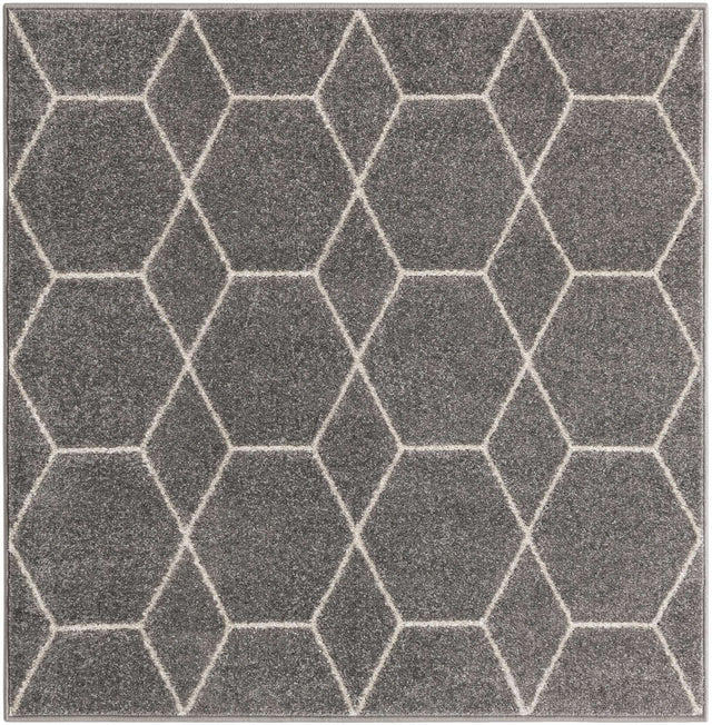 Light Gray 4' 1 x 4' 1 Trellis Frieze Square Area Rug Geometric Modern Unique Stain Resistant Easy Clean Carpet for Living, Dining, Bedrooms, Office for Sale at Rug Engine