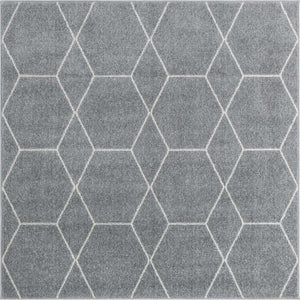 Light Gray 5' 3 x 5' 3 Trellis Frieze Square Area Rug Geometric Modern Unique Stain Resistant Easy Clean Carpet for Living, Dining, Bedrooms, Office for Sale at Rug Engine