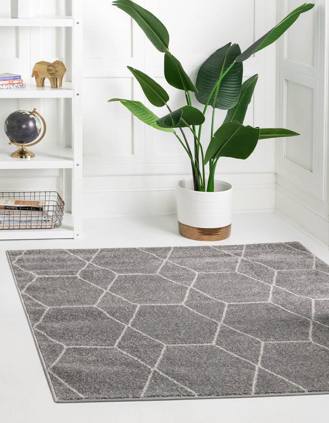 Light Gray 7' 10 x 7' 10 Trellis Frieze Square Area Rug Geometric Modern Unique Stain Resistant Easy Clean Carpet for Living, Dining, Bedrooms, Office for Sale at Rug Engine