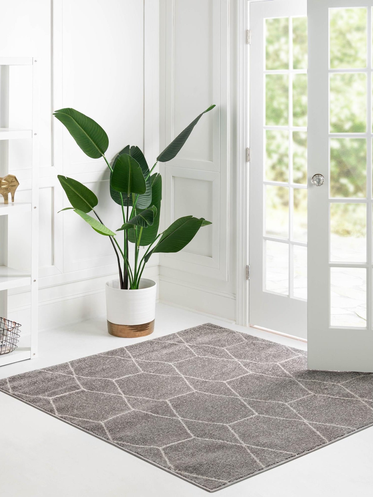 Light Gray 10' x 10' Trellis Frieze Square Area Rug Geometric Modern Unique Stain Resistant Easy Clean Carpet for Living, Dining, Bedrooms, Office for Sale at Rug Engine