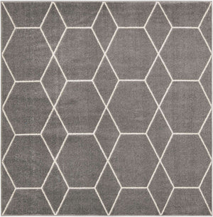 Light Gray 7' 1 x 7' 1 Trellis Frieze Square Area Rug Geometric Modern Unique Stain Resistant Easy Clean Carpet for Living, Dining, Bedrooms, Office for Sale at Rug Engine