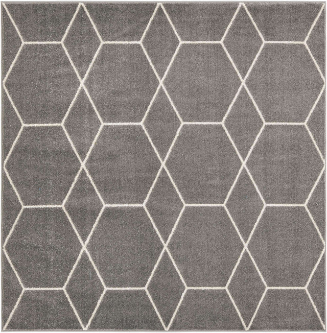 Light Gray 7' 1 x 7' 1 Trellis Frieze Square Area Rug Geometric Modern Unique Stain Resistant Easy Clean Carpet for Living, Dining, Bedrooms, Office for Sale at Rug Engine