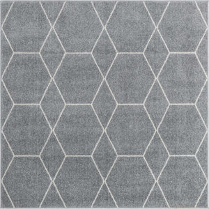 Light Gray 7' 10 x 7' 10 Trellis Frieze Square Area Rug Geometric Modern Unique Stain Resistant Easy Clean Carpet for Living, Dining, Bedrooms, Office for Sale at Rug Engine