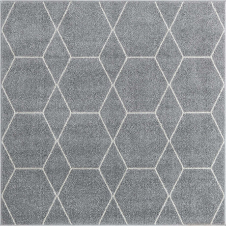 Light Gray 7' 10 x 7' 10 Trellis Frieze Square Area Rug Geometric Modern Unique Stain Resistant Easy Clean Carpet for Living, Dining, Bedrooms, Office for Sale at Rug Engine