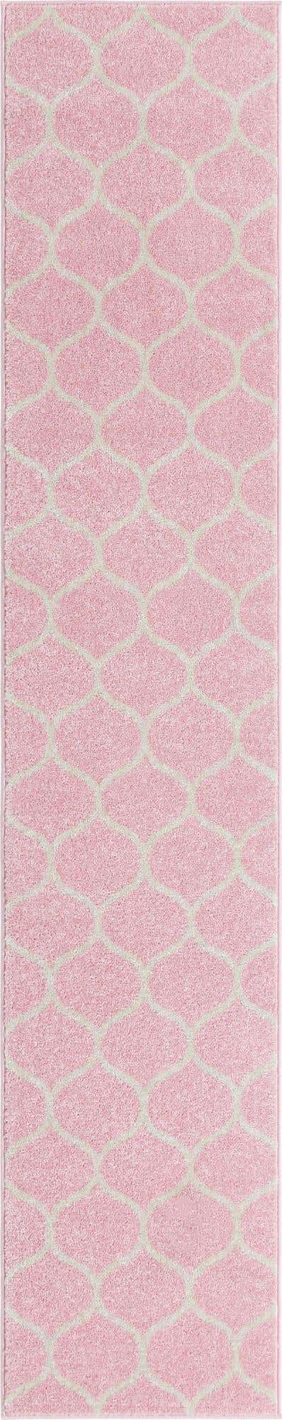 Light Pink 2' x 10' Trellis Frieze Runner Area Rug Geometric Modern Unique Stain Resistant Easy Clean Carpet for Living, Dining, Bedrooms, Office for Sale at Rug Engine