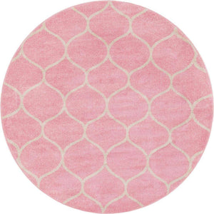 Light Pink 3' 1 x 3' 1 Trellis Frieze Round Area Rug Geometric Modern Unique Stain Resistant Easy Clean Carpet for Living, Dining, Bedrooms, Office for Sale at Rug Engine