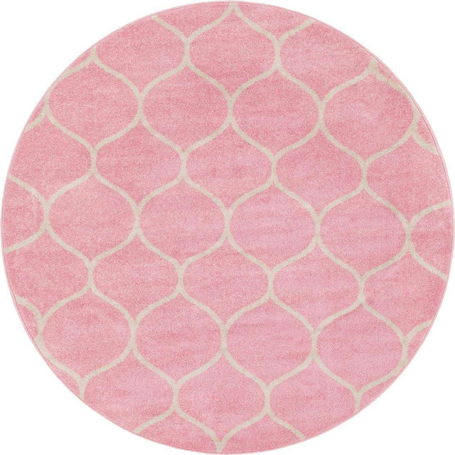 Light Pink 3' 1 x 3' 1 Trellis Frieze Round Area Rug Geometric Modern Unique Stain Resistant Easy Clean Carpet for Living, Dining, Bedrooms, Office for Sale at Rug Engine