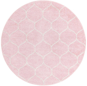 Light Pink 6' 1 x 6' 1 Trellis Frieze Round Area Rug Geometric Modern Unique Stain Resistant Easy Clean Carpet for Living, Dining, Bedrooms, Office for Sale at Rug Engine