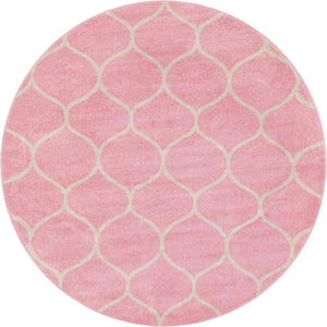 Light Pink 7' 1 x 7' 1 Trellis Frieze Round Area Rug Geometric Modern Unique Stain Resistant Easy Clean Carpet for Living, Dining, Bedrooms, Office for Sale at Rug Engine