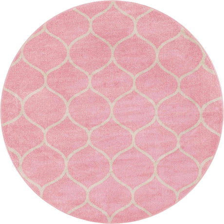 Light Pink 7' 1 x 7' 1 Trellis Frieze Round Area Rug Geometric Modern Unique Stain Resistant Easy Clean Carpet for Living, Dining, Bedrooms, Office for Sale at Rug Engine