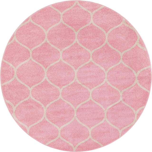 Light Pink 7' 1 x 7' 1 Trellis Frieze Round Area Rug Geometric Modern Unique Stain Resistant Easy Clean Carpet for Living, Dining, Bedrooms, Office for Sale at Rug Engine