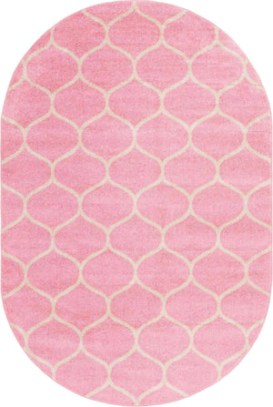 Light Pink 4' 1 x 6' 1 Trellis Frieze Oval Area Rug Geometric Modern Unique Stain Resistant Easy Clean Carpet for Living, Dining, Bedrooms, Office for Sale at Rug Engine