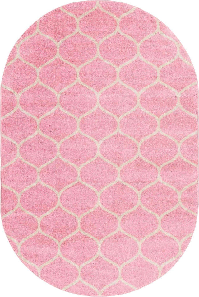 Light Pink 4' 1 x 6' 1 Trellis Frieze Oval Area Rug Geometric Modern Unique Stain Resistant Easy Clean Carpet for Living, Dining, Bedrooms, Office for Sale at Rug Engine