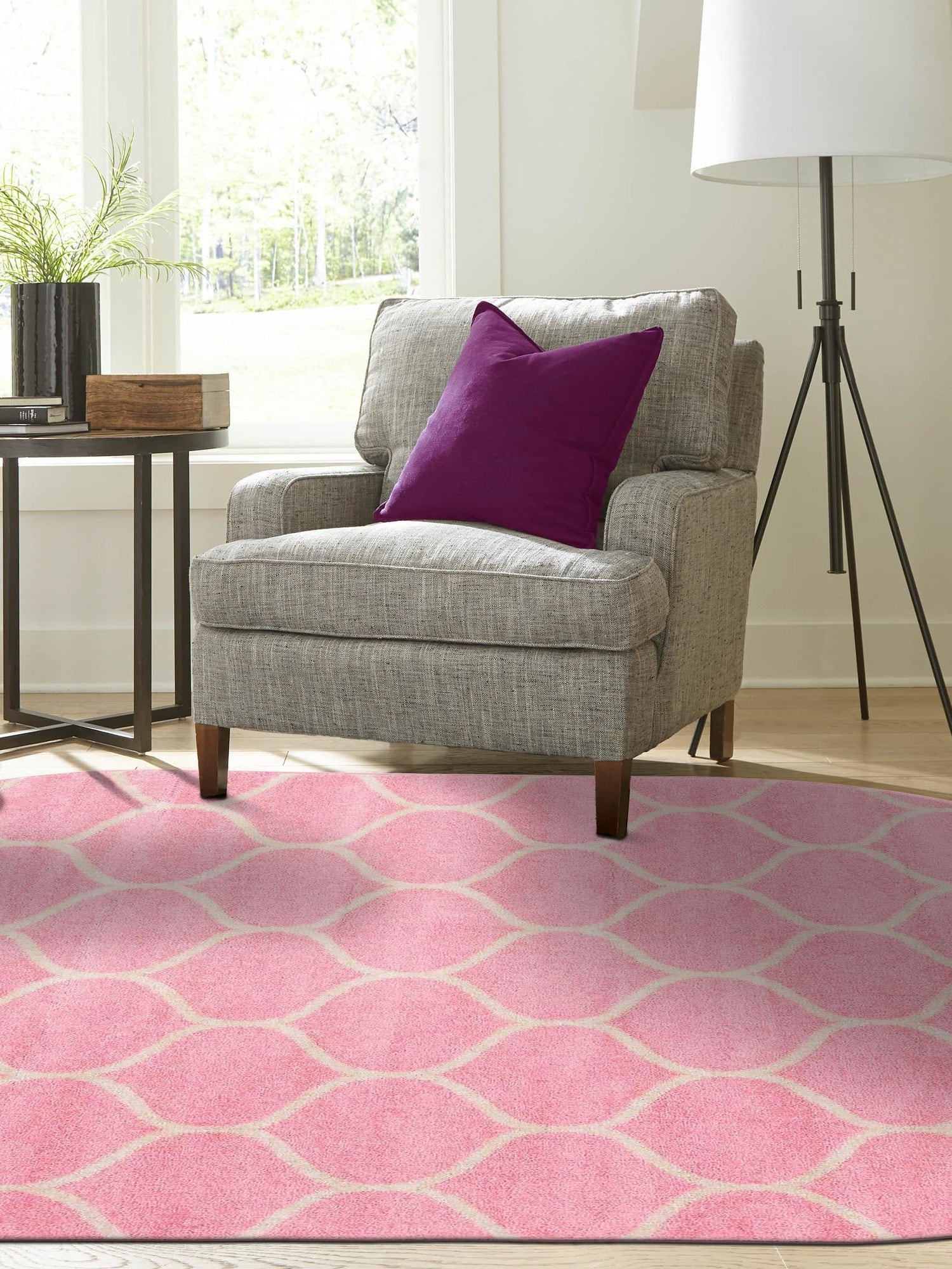 Light Pink 3' 1 x 5' 3 Trellis Frieze Oval Area Rug Geometric Modern Unique Stain Resistant Easy Clean Carpet for Living, Dining, Bedrooms, Office for Sale at Rug Engine
