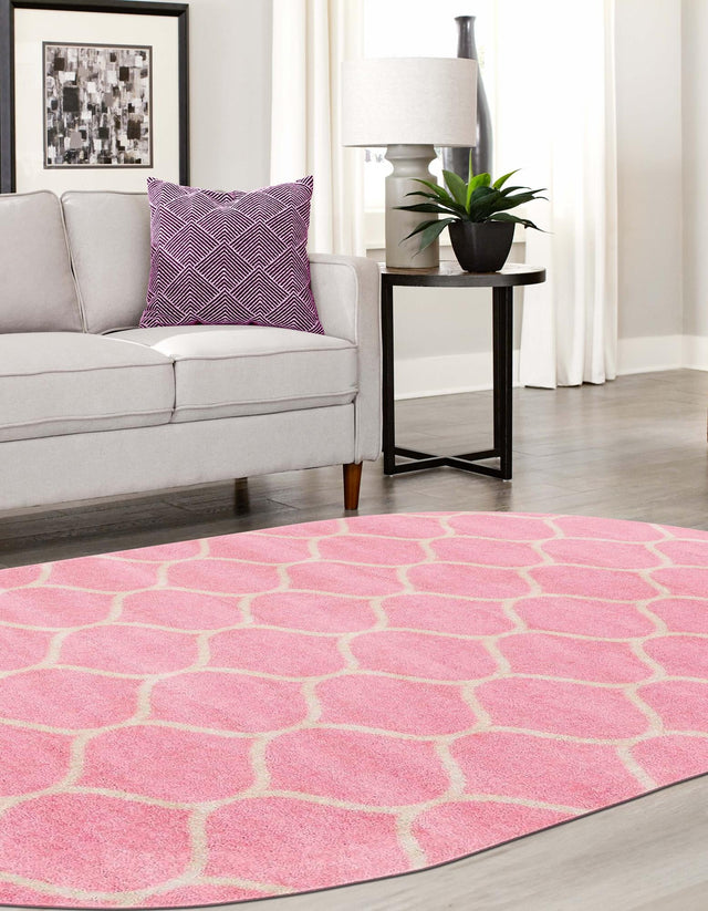 Light Pink 3' 1 x 5' 3 Trellis Frieze Oval Area Rug Geometric Modern Unique Stain Resistant Easy Clean Carpet for Living, Dining, Bedrooms, Office for Sale at Rug Engine