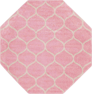 Light Pink 5' 3 x 5' 3 Trellis Frieze Octagon Area Rug Geometric Modern Unique Stain Resistant Easy Clean Carpet for Living, Dining, Bedrooms, Office for Sale at Rug Engine