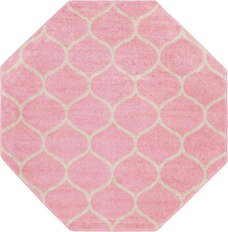 Light Pink 5' 3 x 5' 3 Trellis Frieze Octagon Area Rug Geometric Modern Unique Stain Resistant Easy Clean Carpet for Living, Dining, Bedrooms, Office for Sale at Rug Engine