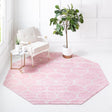 Light Pink 5' 3 x 5' 3 Trellis Frieze Octagon Area Rug Geometric Modern Unique Stain Resistant Easy Clean Carpet for Living, Dining, Bedrooms, Office for Sale at Rug Engine