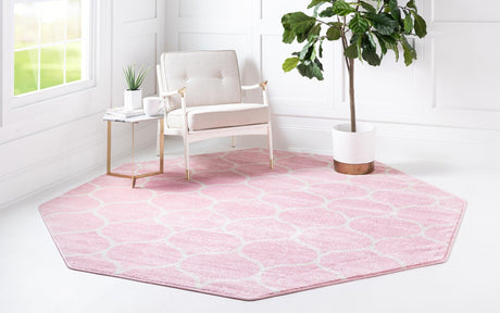 Light Pink 7' 10 x 7' 10 Trellis Frieze Octagon Area Rug Geometric Modern Unique Stain Resistant Easy Clean Carpet for Living, Dining, Bedrooms, Office for Sale at Rug Engine