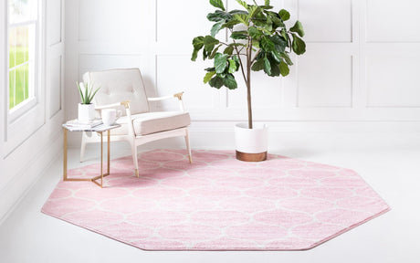 Light Pink 7' 10 x 7' 10 Trellis Frieze Octagon Area Rug Geometric Modern Unique Stain Resistant Easy Clean Carpet for Living, Dining, Bedrooms, Office for Sale at Rug Engine