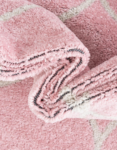 Light Pink 5' 3 x 5' 3 Trellis Frieze Octagon Area Rug Geometric Modern Unique Stain Resistant Easy Clean Carpet for Living, Dining, Bedrooms, Office for Sale at Rug Engine