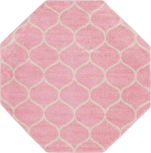 Light Pink 7' 10 x 7' 10 Trellis Frieze Octagon Area Rug Geometric Modern Unique Stain Resistant Easy Clean Carpet for Living, Dining, Bedrooms, Office for Sale at Rug Engine