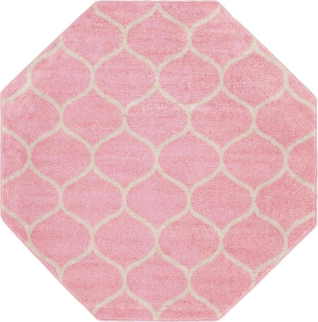 Light Pink 7' 10 x 7' 10 Trellis Frieze Octagon Area Rug Geometric Modern Unique Stain Resistant Easy Clean Carpet for Living, Dining, Bedrooms, Office for Sale at Rug Engine