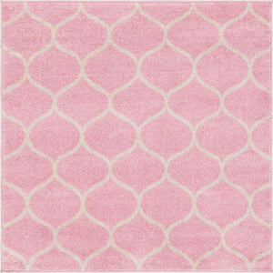 Light Pink 3' 1 x 3' 1 Trellis Frieze Square Area Rug Geometric Modern Unique Stain Resistant Easy Clean Carpet for Living, Dining, Bedrooms, Office for Sale at Rug Engine