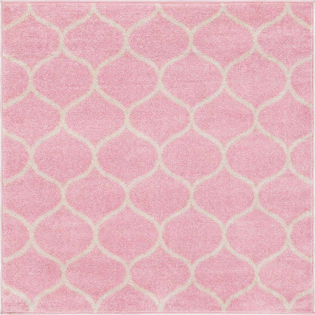 Light Pink 3' 1 x 3' 1 Trellis Frieze Square Area Rug Geometric Modern Unique Stain Resistant Easy Clean Carpet for Living, Dining, Bedrooms, Office for Sale at Rug Engine