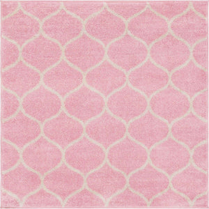 Light Pink 4' 1 x 4' 1 Trellis Frieze Square Area Rug Geometric Modern Unique Stain Resistant Easy Clean Carpet for Living, Dining, Bedrooms, Office for Sale at Rug Engine