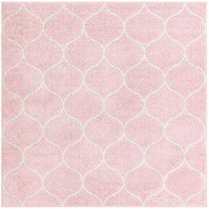 Light Pink 5' 3 x 5' 3 Trellis Frieze Square Area Rug Geometric Modern Unique Stain Resistant Easy Clean Carpet for Living, Dining, Bedrooms, Office for Sale at Rug Engine