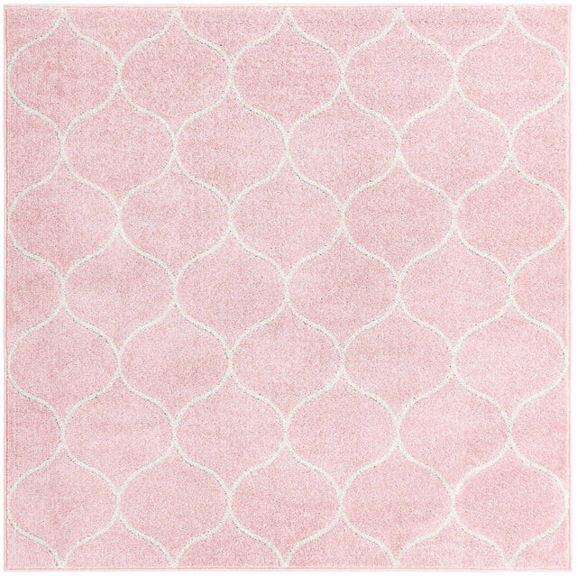 Light Pink 5' 3 x 5' 3 Trellis Frieze Square Area Rug Geometric Modern Unique Stain Resistant Easy Clean Carpet for Living, Dining, Bedrooms, Office for Sale at Rug Engine