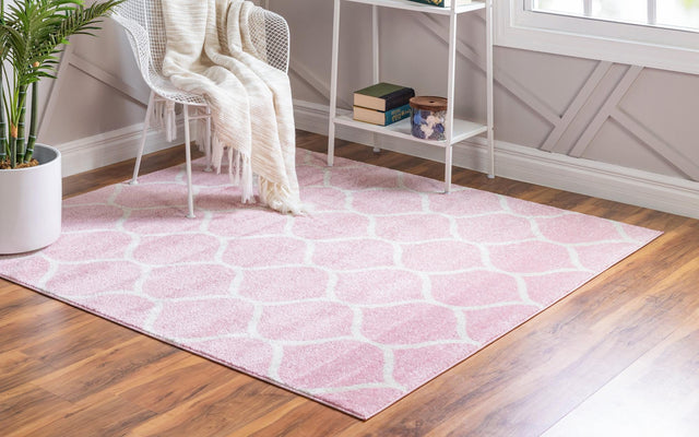 Light Pink 5' 3 x 5' 3 Trellis Frieze Square Area Rug Geometric Modern Unique Stain Resistant Easy Clean Carpet for Living, Dining, Bedrooms, Office for Sale at Rug Engine