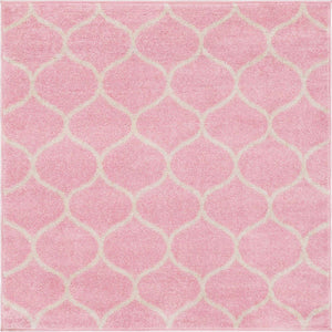 Light Pink 6' 1 x 6' 1 Trellis Frieze Square Area Rug Geometric Modern Unique Stain Resistant Easy Clean Carpet for Living, Dining, Bedrooms, Office for Sale at Rug Engine